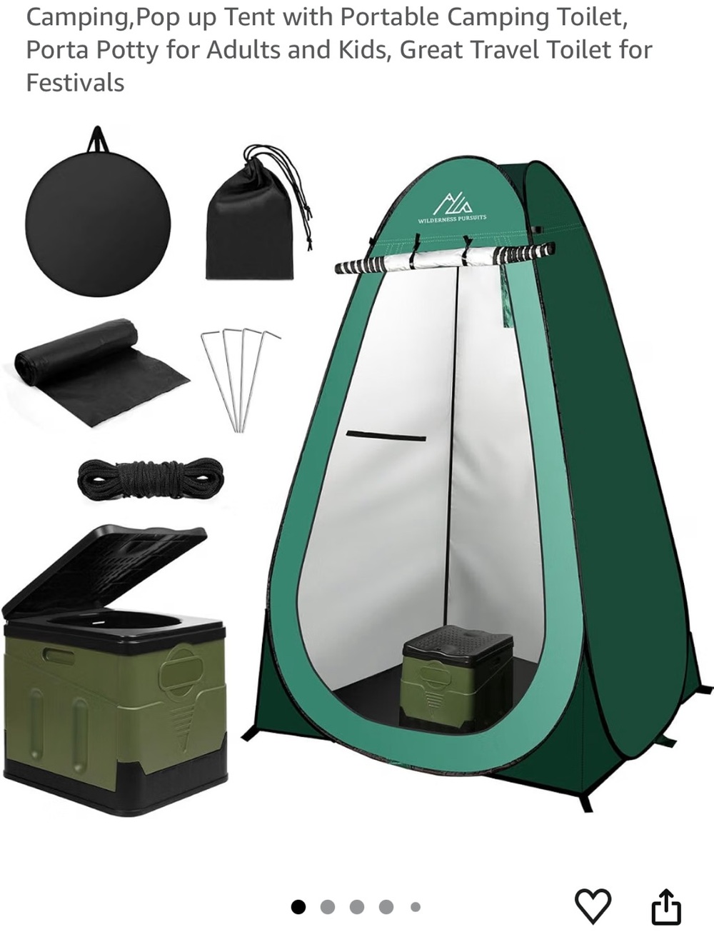 Pop-Up Privacy Tent with Portable Camping Toilet - Green
